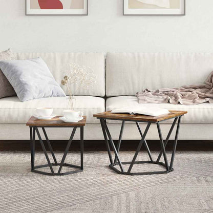 vidaXL Side Table Set 2 pcs Smoked Oak Engineered Wood and Steel