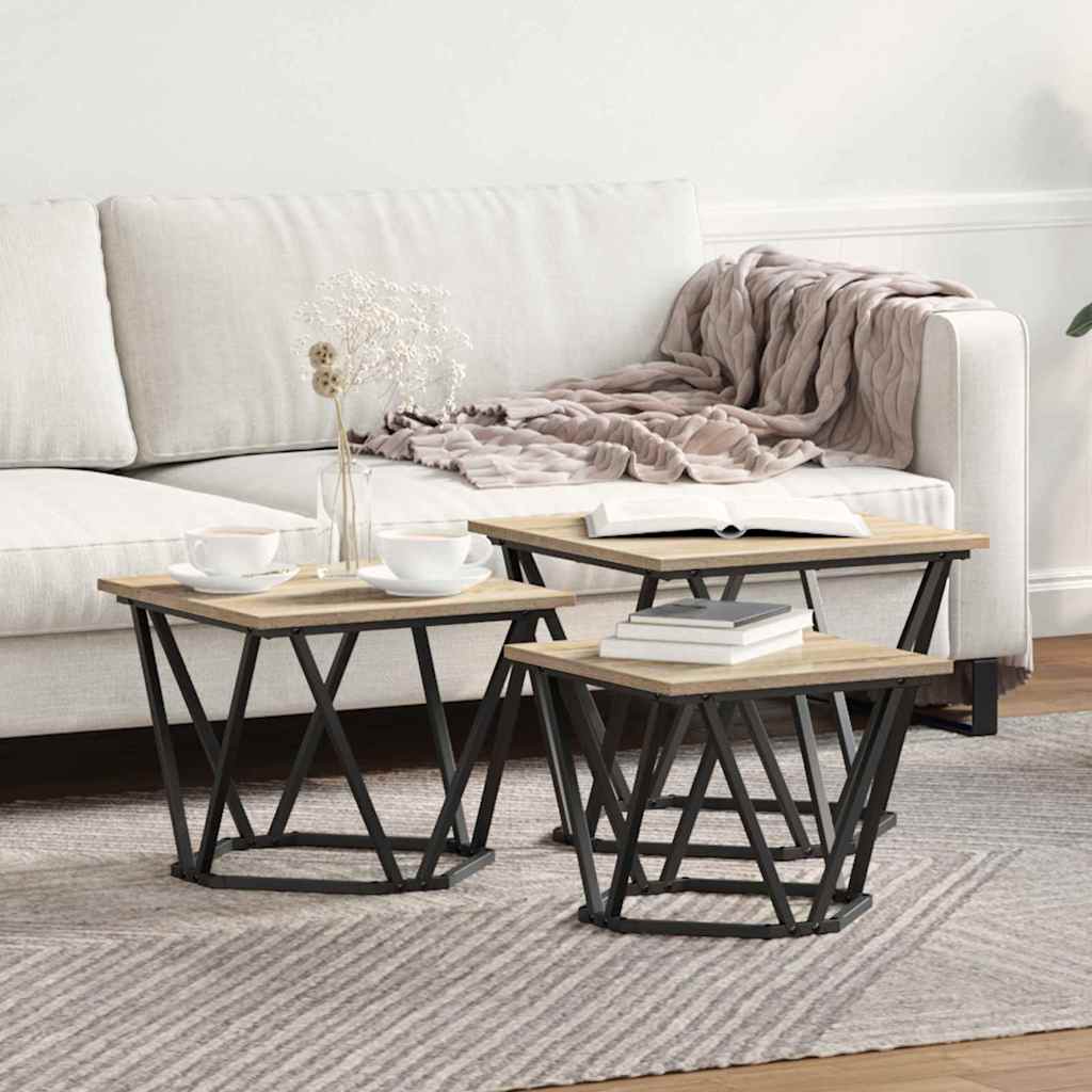 vidaXL Coffee Table 3 pcs Sonoma Oak Engineered Wood and Steel