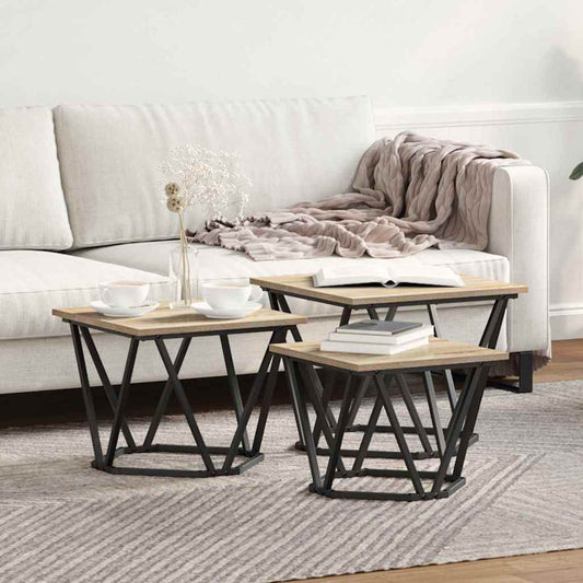 vidaXL Coffee Table 3 pcs Sonoma Oak Engineered Wood and Steel