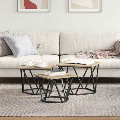 vidaXL Coffee Table 3 pcs Sonoma Oak Engineered Wood and Steel