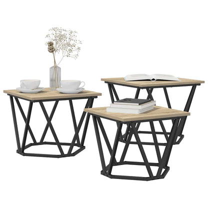 vidaXL Coffee Table 3 pcs Sonoma Oak Engineered Wood and Steel