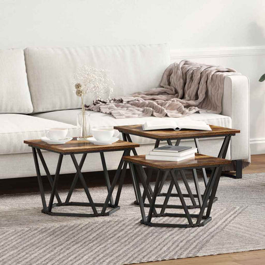 vidaXL Coffee Table 3 pcs Smoked Oak Engineered Wood and Steel