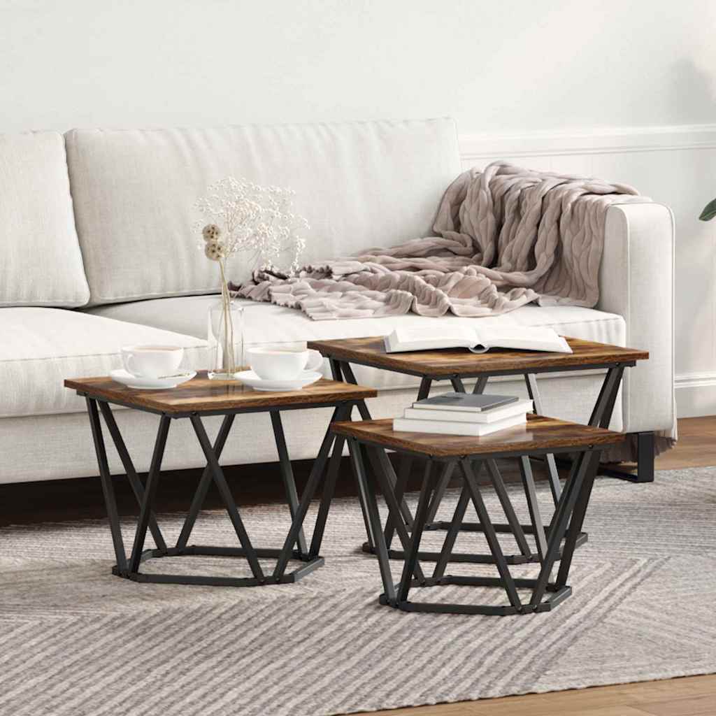 vidaXL Coffee Table 3 pcs Smoked Oak 50 x 50 x 40 cm