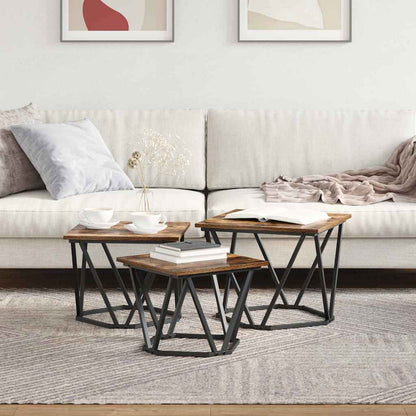 vidaXL Coffee Table 3 pcs Smoked Oak Engineered Wood and Steel