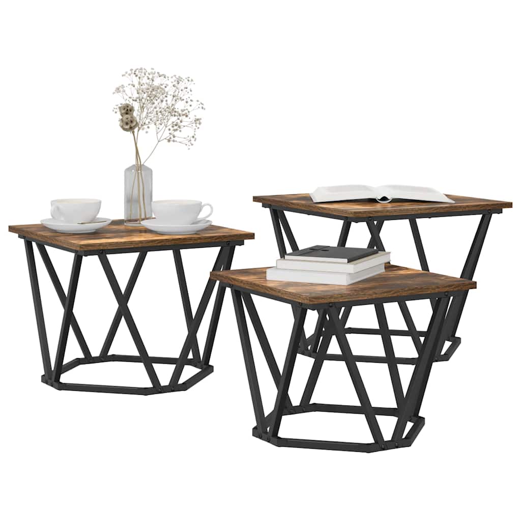 vidaXL Coffee Table 3 pcs Smoked Oak Engineered Wood and Steel