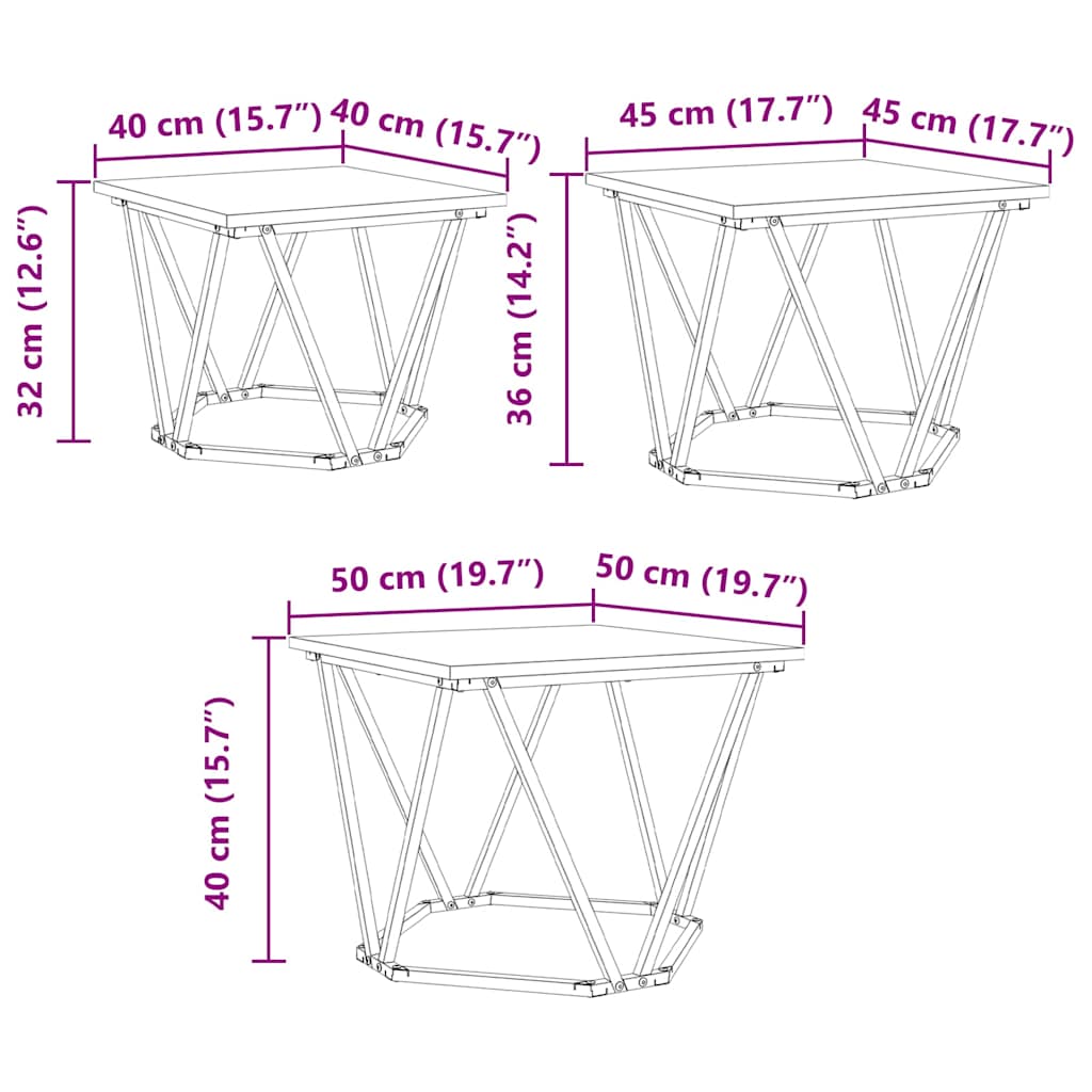 vidaXL Coffee Table 3 pcs Smoked Oak Engineered Wood and Steel