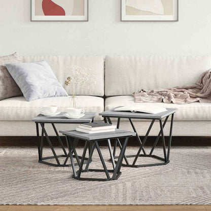 vidaXL Coffee Table 3 pcs Grey Sonoma Engineered Wood and Steel