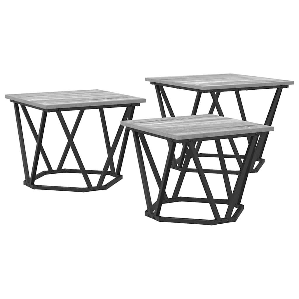 vidaXL Coffee Table 3 pcs Grey Sonoma Engineered Wood and Steel
