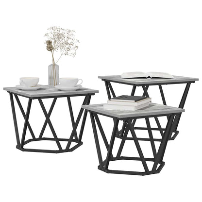 vidaXL Coffee Table 3 pcs Grey Sonoma Engineered Wood and Steel