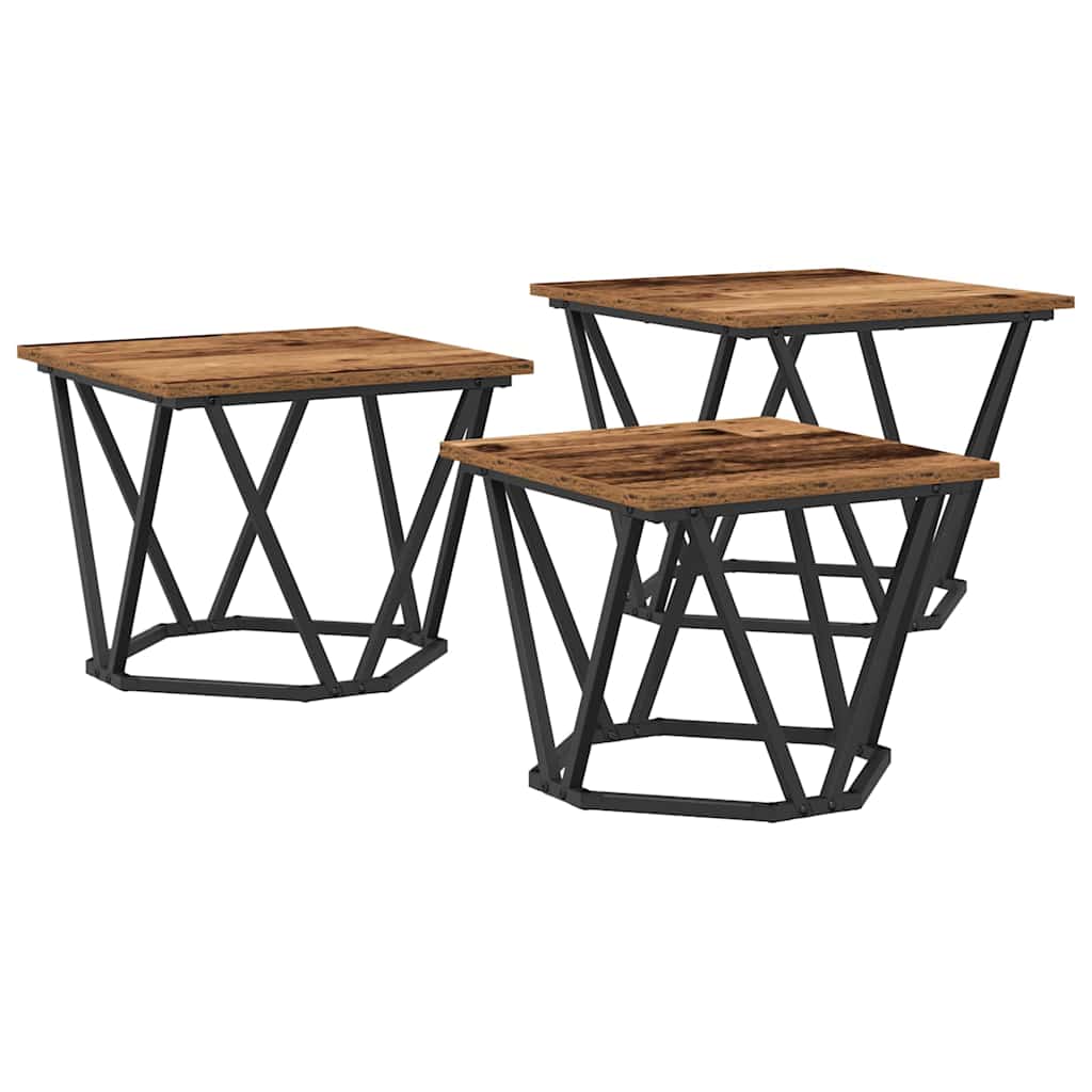 vidaXL Coffee Table 3 pcs Old Wood Engineered Wood and Steel