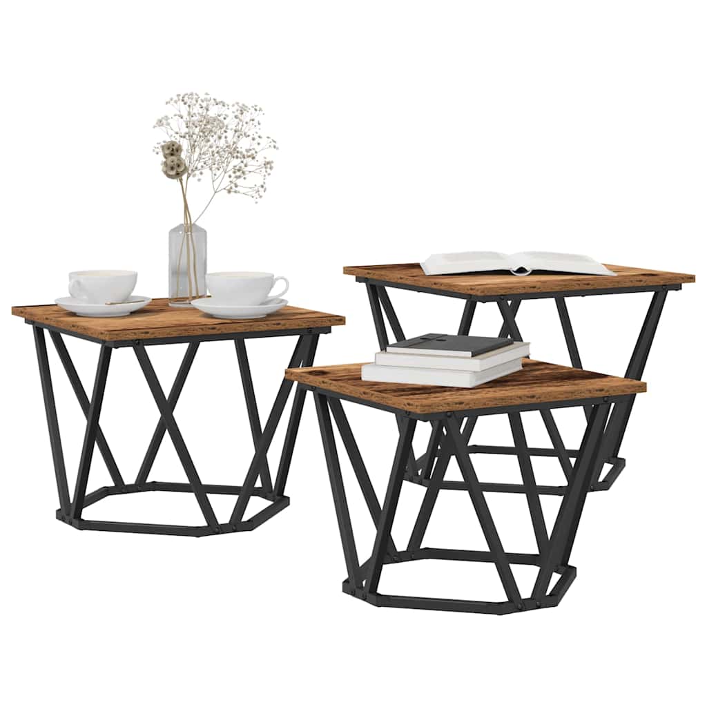 vidaXL Coffee Table 3 pcs Old Wood Engineered Wood and Steel