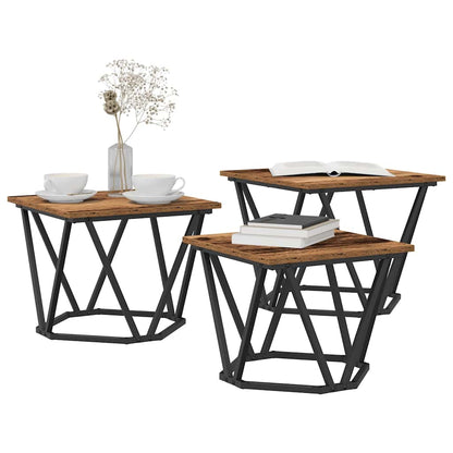 vidaXL Coffee Table 3 pcs Old Wood Engineered Wood and Steel