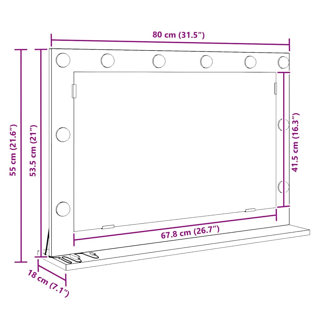 vidaXL Vanity Mirror Rectangular Sonoma Oak 80 x 55 x 18 cm