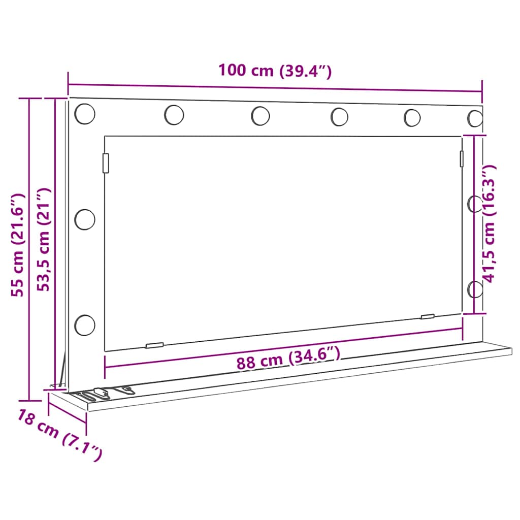 vidaXL Vanity Mirror Rectangular Sonoma Oak 100 x 55 x 18 cm