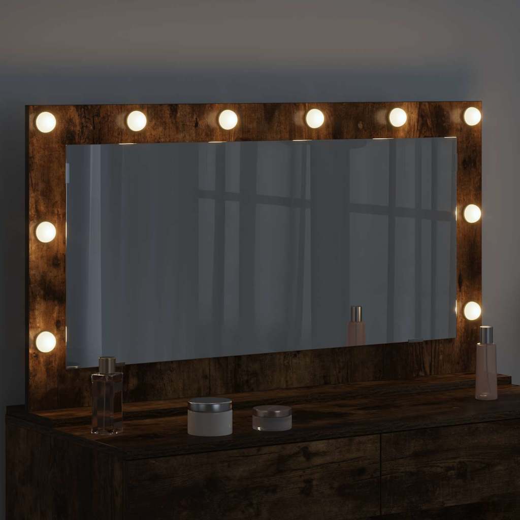 vidaXL Vanity Mirror Rectangular Smoked Oak 100 x 55 x 18 cm