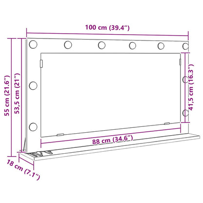 vidaXL Vanity Mirror Rectangular Smoked Oak 100 x 55 x 18 cm