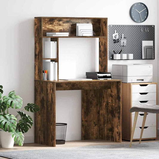 vidaXL Desk with Shelf Smoked Oak 91 x 50 x 149 cm Engineered Wood