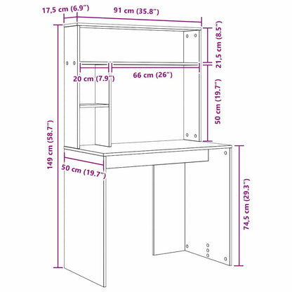 vidaXL Desk with Shelf Smoked Oak 91 x 50 x 149 cm Engineered Wood