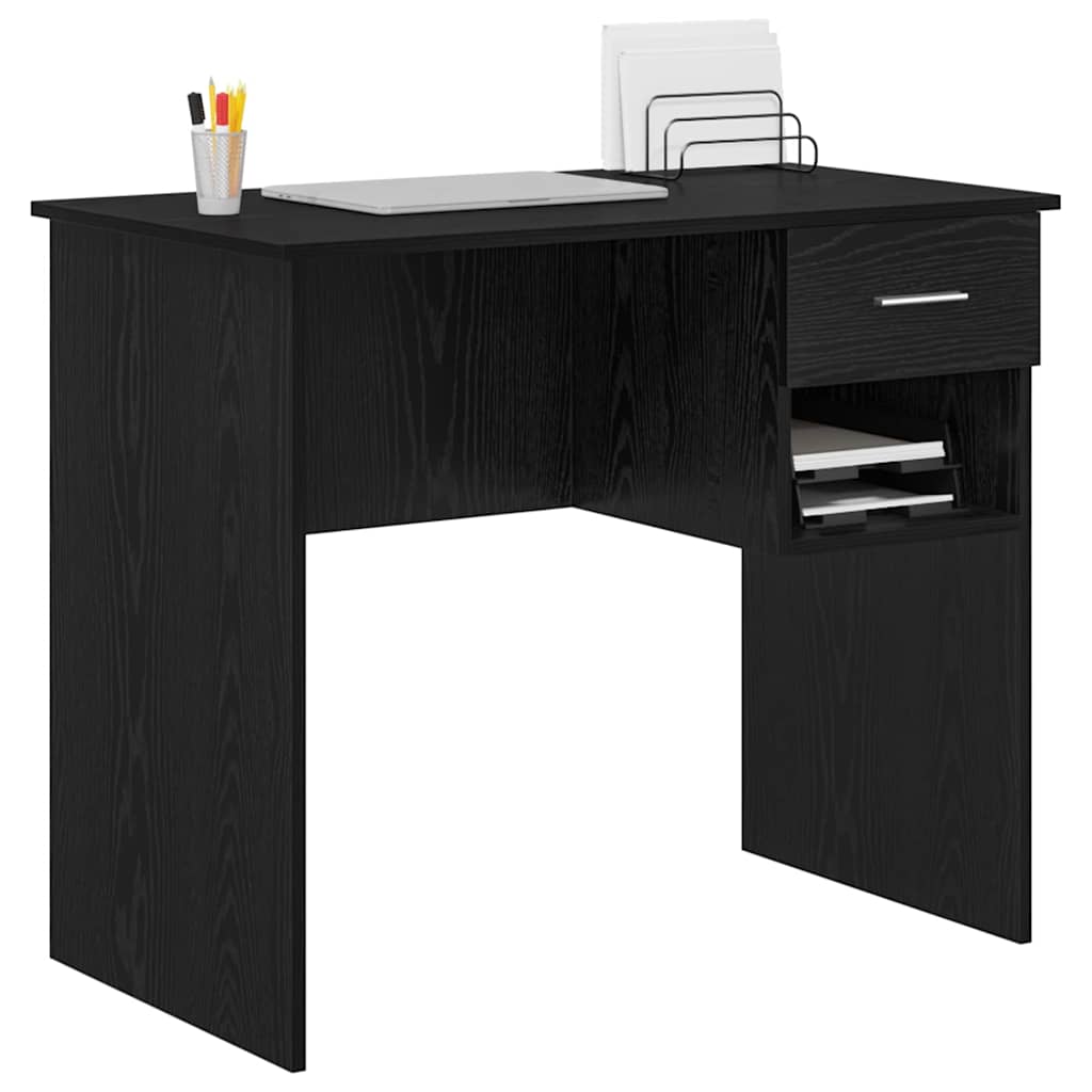 vidaXL Desk with Drawer Black Oak 90 x 49 x 75 cm Engineered Wood