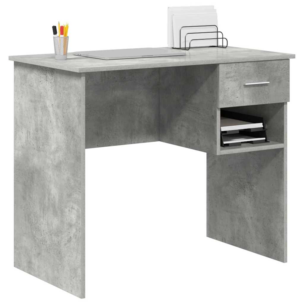 vidaXL Desk with Drawer Concrete Grey 90 x 49 x 75 cm Engineered Wood