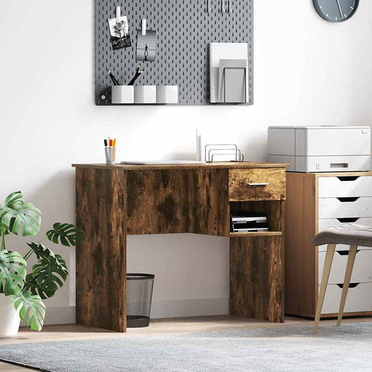 vidaXL Desk Smoked Oak 90 x 49 x 75 cm Engineered Wood