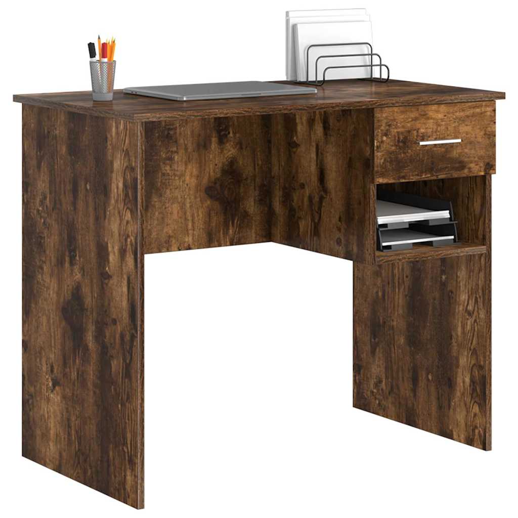 vidaXL Desk with Drawer Smoked Oak 90 x 49 x 75 cm Engineered Wood