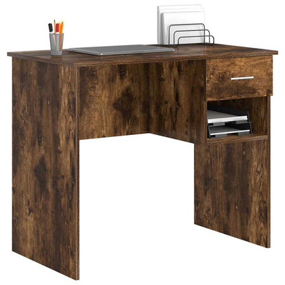 vidaXL Desk with Drawer Smoked Oak 90 x 49 x 75 cm Engineered Wood