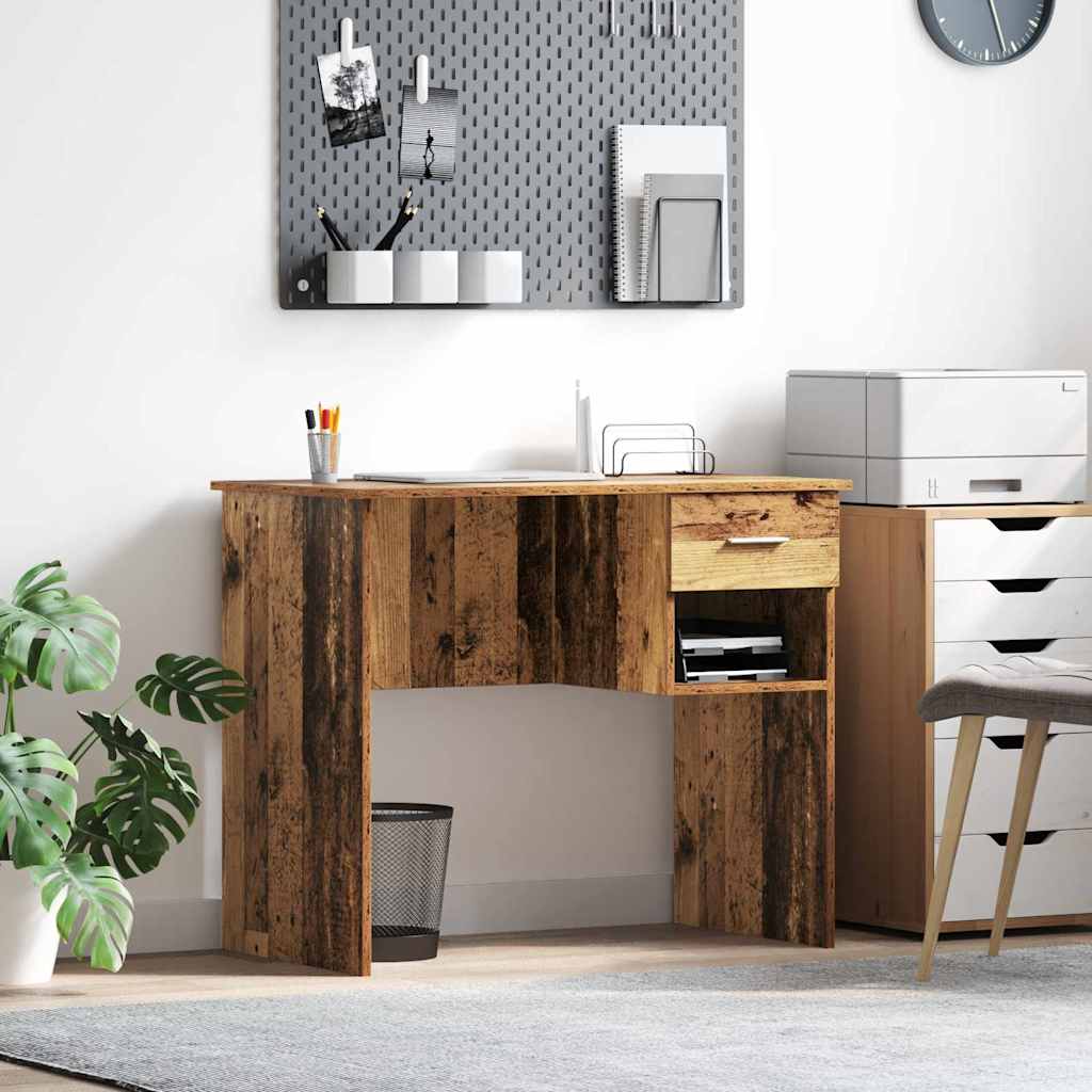 vidaXL Desk with Drawer Old Wood 90 x 49 x 75 cm Engineered Wood