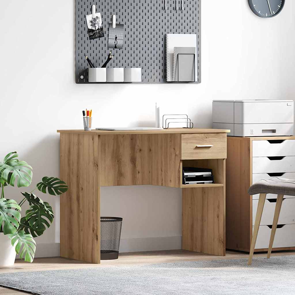 vidaXL Desk with Drawer Artisan Oak 90 x 49 x 75 cm Engineered Wood