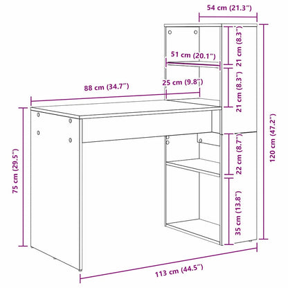 vidaXL Desk with Shelf White 113 x 54 x 120 cm Engineered Wood