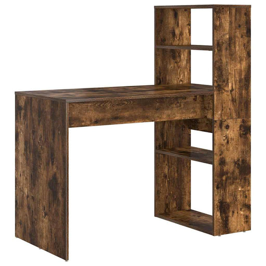 vidaXL Desk with Shelf Smoked Oak 113 x 54 x 120 cm Engineered Wood