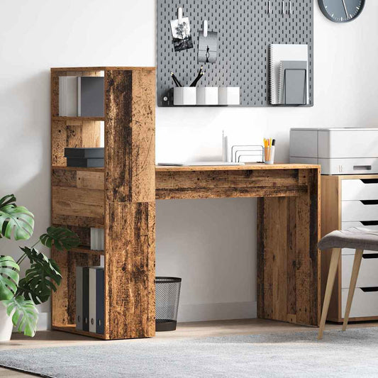 vidaXL Desk with Shelf Old Wood 113 x 54 x 120 cm Engineered Wood