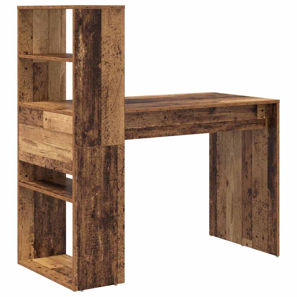 vidaXL Desk with Shelf Old Wood 113 x 54 x 120 cm Engineered Wood