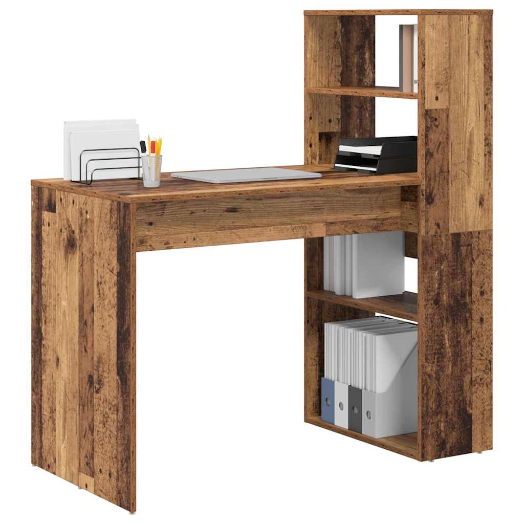 vidaXL Desk with Shelf Old Wood 113 x 54 x 120 cm Engineered Wood