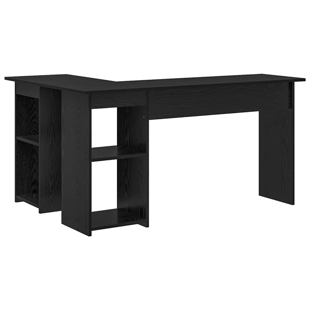 vidaXL Desk with Shelf Black Oak 142 x 102 x 73 cm Engineered Wood