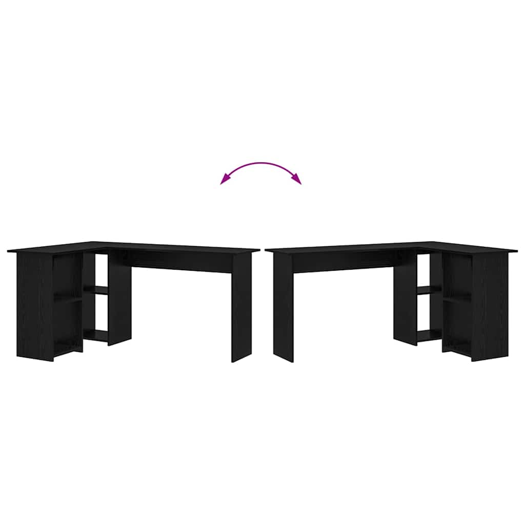 vidaXL Desk with Shelf Black Oak 142 x 102 x 73 cm Engineered Wood