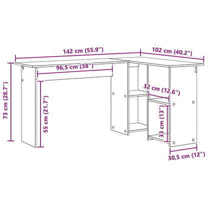 vidaXL Desk with Shelf Concrete Grey 142 x 102 x 73 cm Engineered Wood