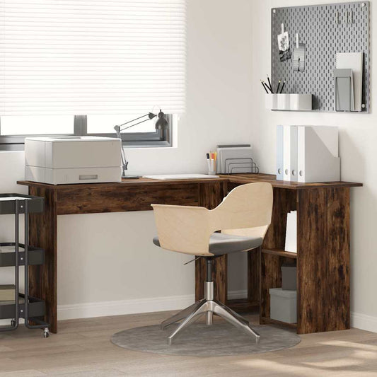 vidaXL Desk Smoked Oak 142 x 102 x 73 cm Engineered Wood