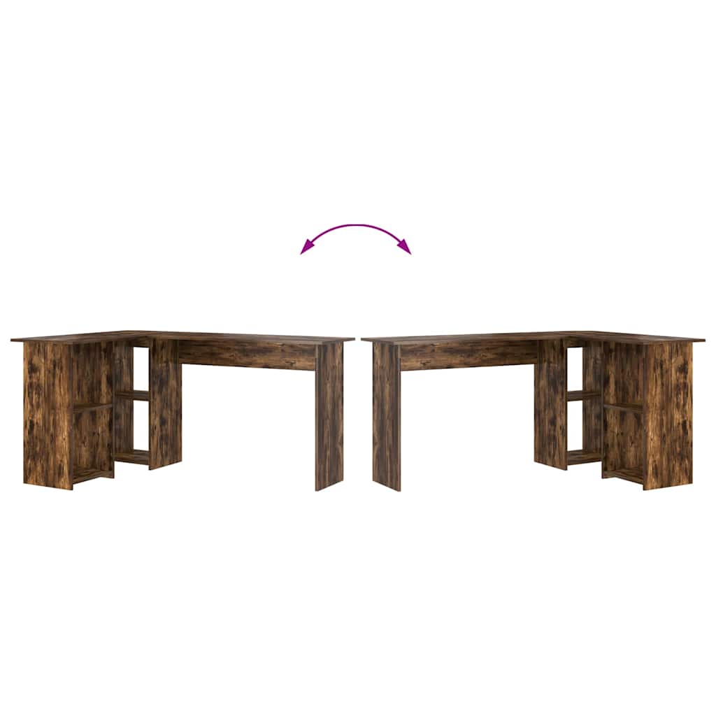 vidaXL Desk with Shelf Smoked Oak 142 x 102 x 73 cm Engineered Wood