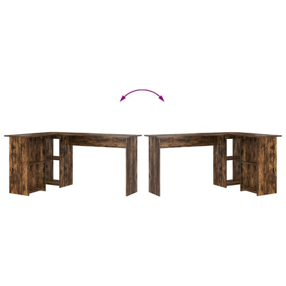 vidaXL Desk with Shelf Smoked Oak 142 x 102 x 73 cm Engineered Wood