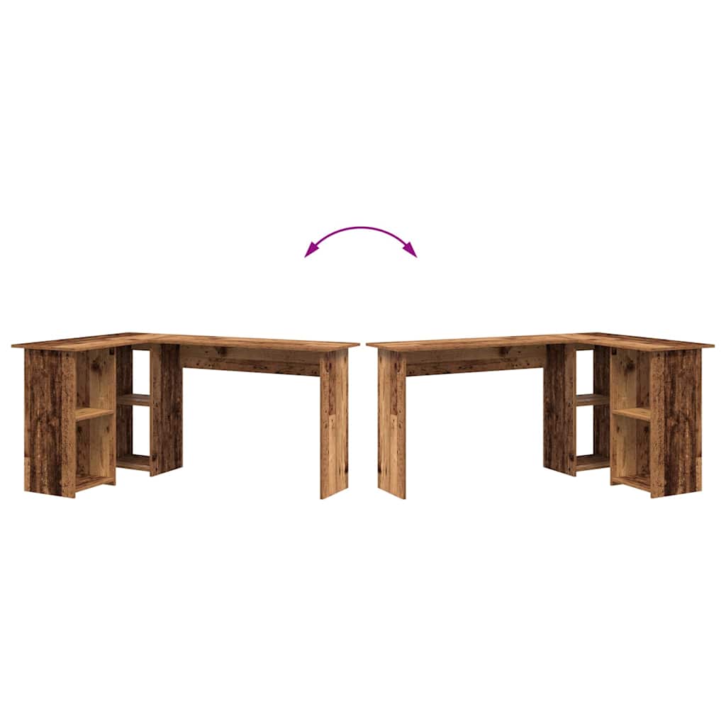 vidaXL Desk with Shelf Old Wood 142 x 102 x 73 cm Engineered Wood