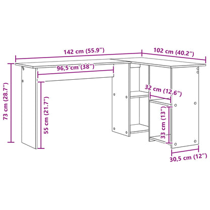 vidaXL Desk with Shelf Artisan Oak 142 x 102 x 73 cm Engineered Wood