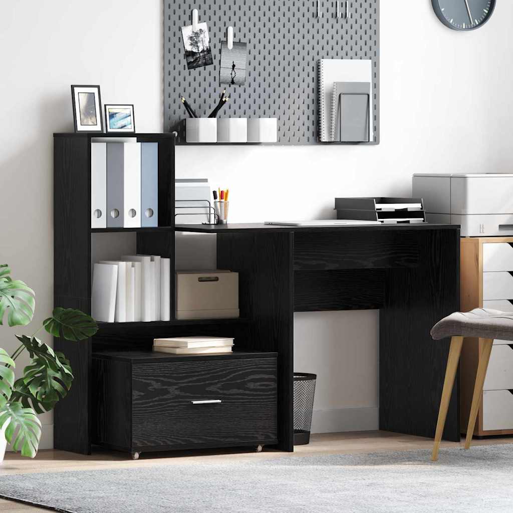 vidaXL Drawer Cabinet with Wheel Black Oak 55 x 45 x 31 cm