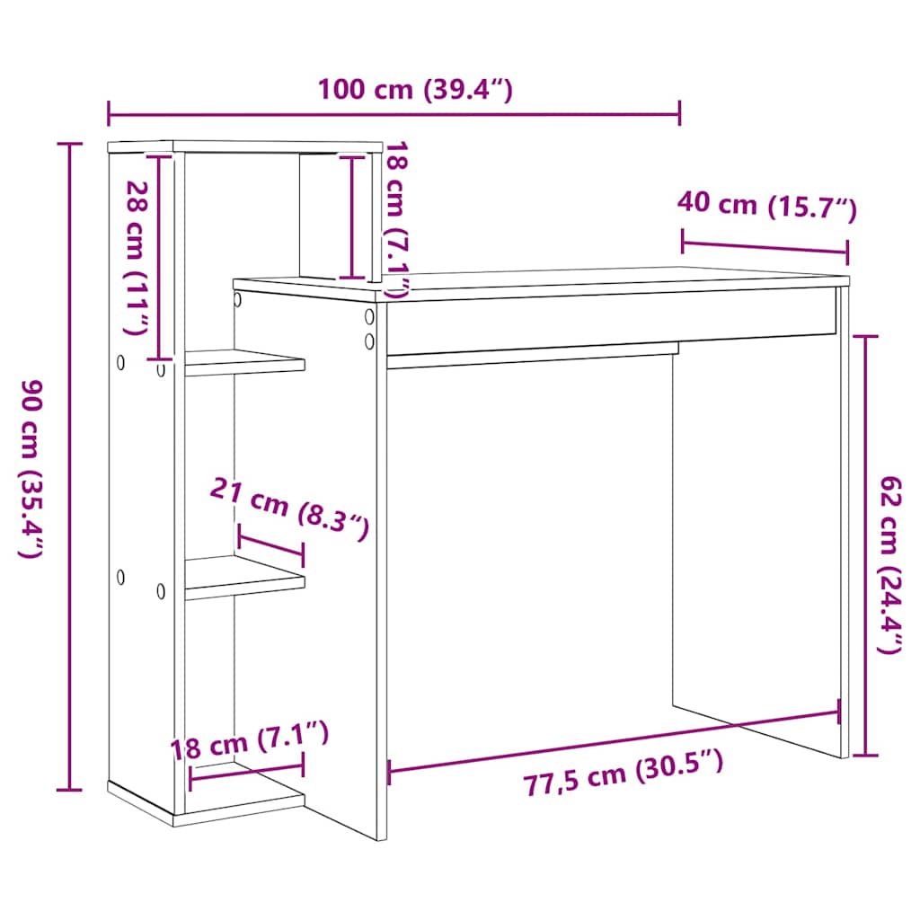 vidaXL Desk with Shelf White 100 x 40 x 90 cm Engineered Wood