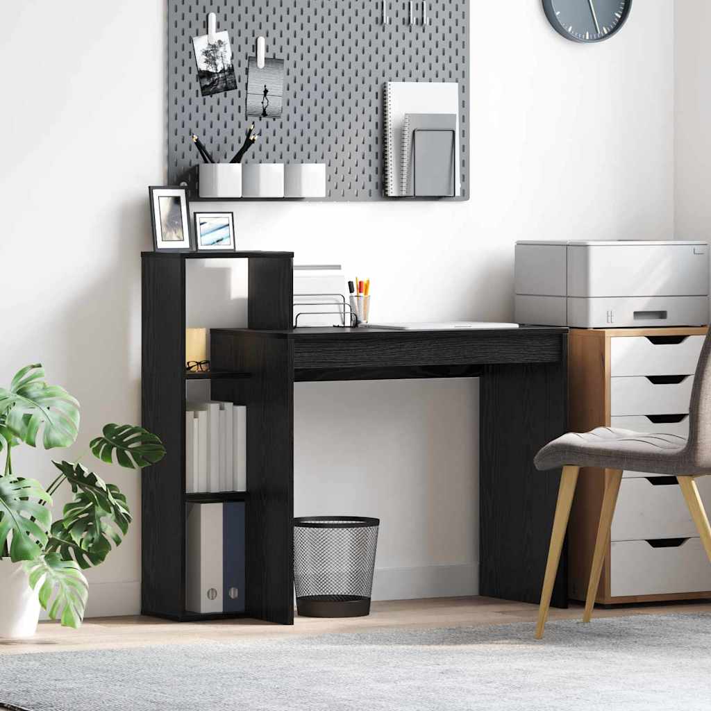 vidaXL Desk with Shelf Black Oak 100 x 40 x 90 cm Engineered Wood