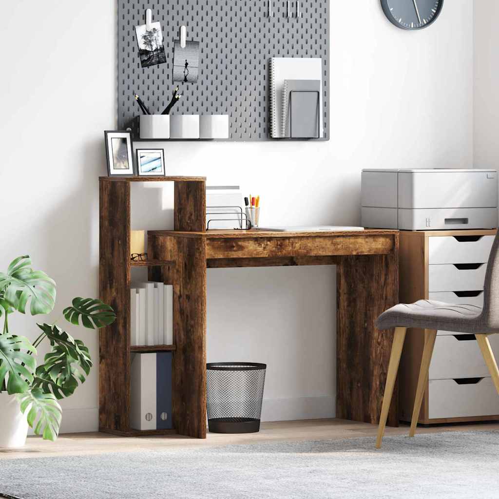 vidaXL Desk with Shelf Smoked Oak 100 x 40 x 90 cm Engineered Wood