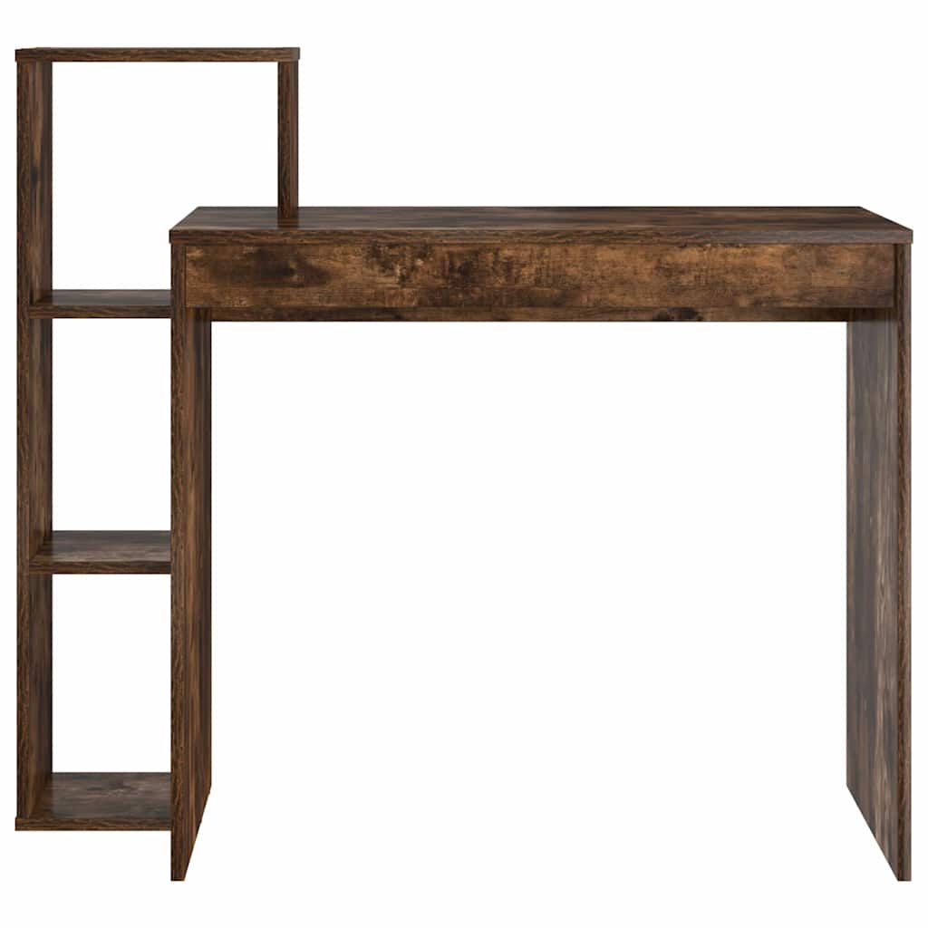 vidaXL Desk with Shelf Smoked Oak 100 x 40 x 90 cm Engineered Wood
