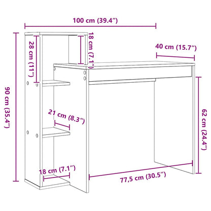 vidaXL Desk with Shelf Old Wood 100 x 40 x 90 cm Engineered Wood