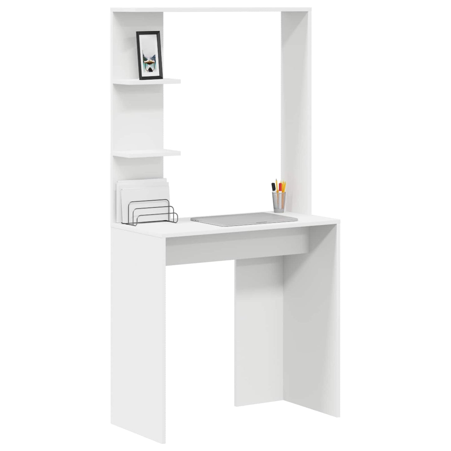 vidaXL Desk with Shelf White 78.5 x 37 x 154.5 cm Engineered Wood