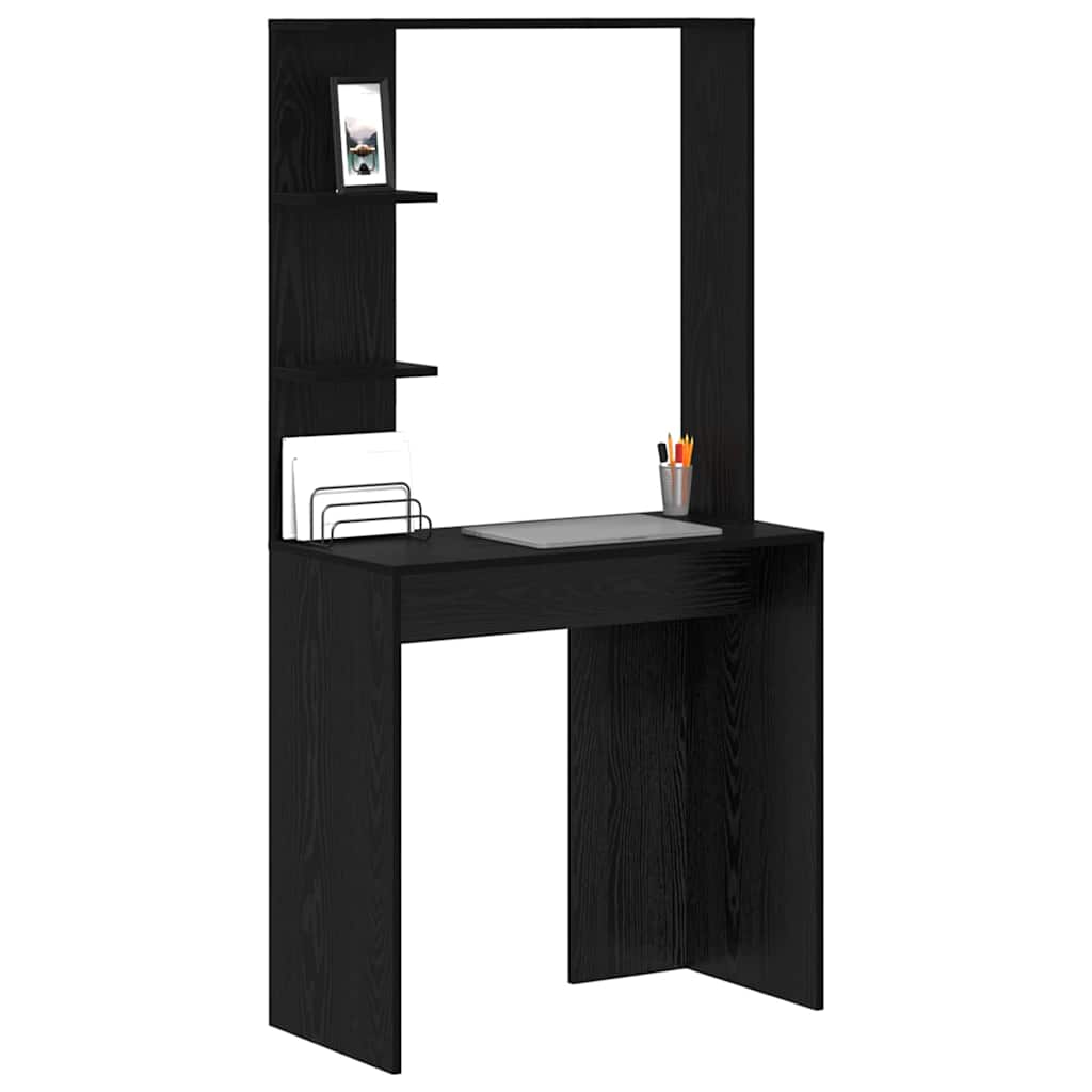 vidaXL Desk with Shelf Black Oak 78.5 x 37 x 154.5 cm Engineered Wood